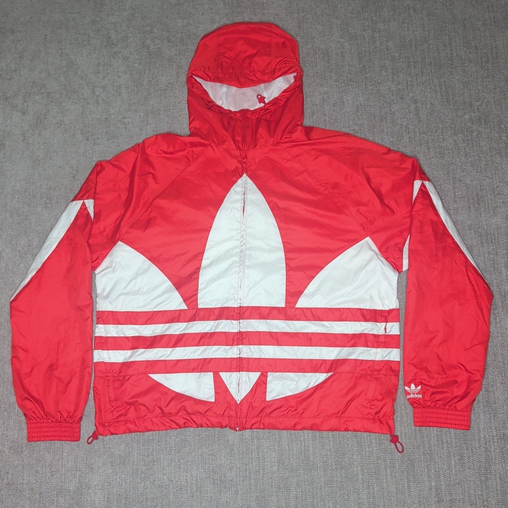 Adidas Originals Big Trefoil Windbreaker Jacket Red White Mens XL FM3757